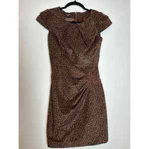 Bebe Brown Cheetah Animal Print Leopard Sheath Suede Dress Size XXS